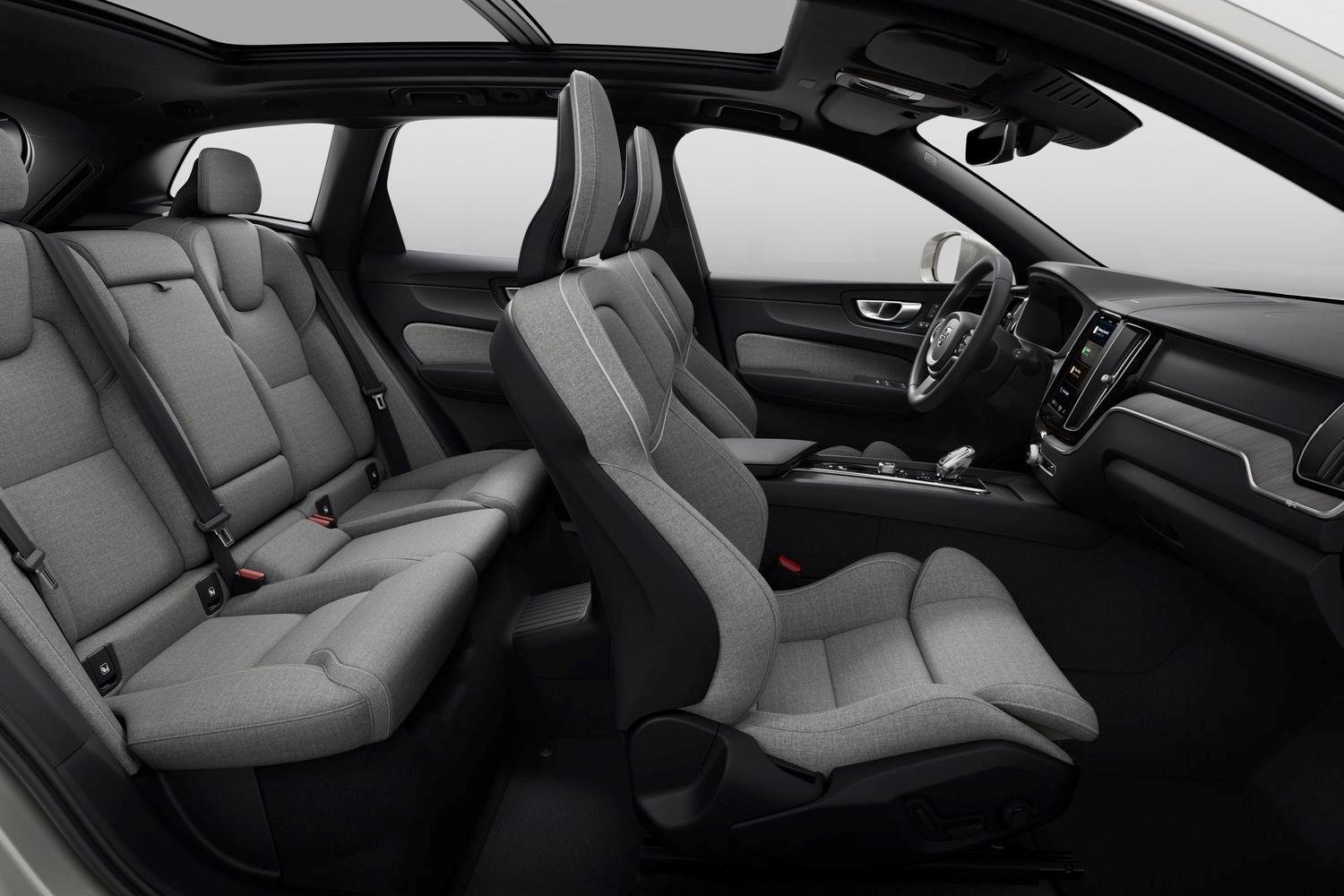 Interior view of the new Volvo XC60 Recharge front and rear passenger seats