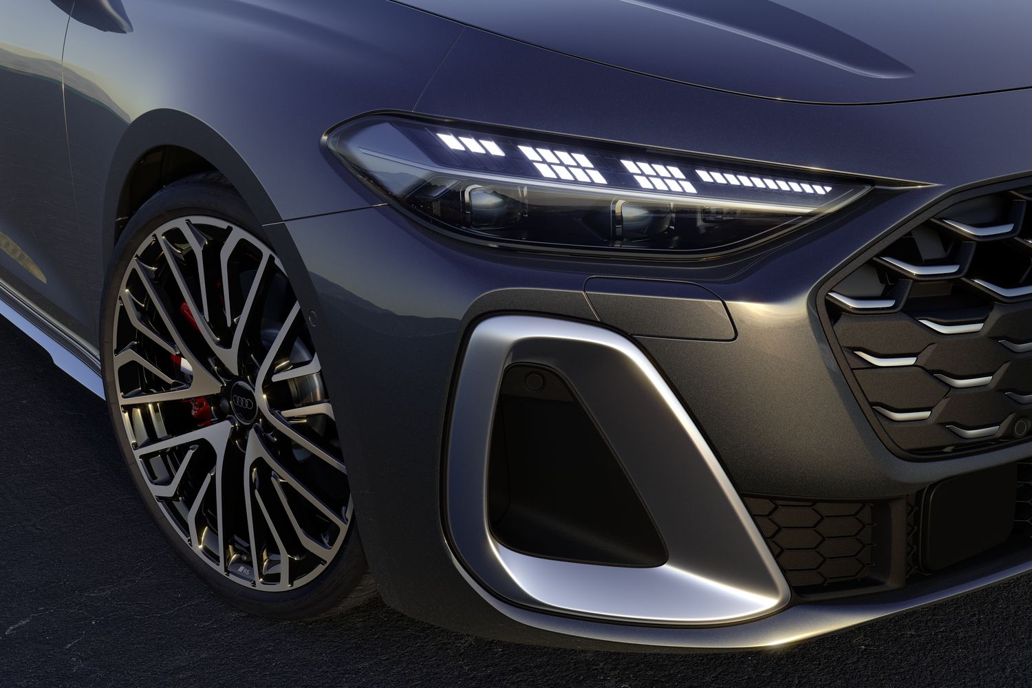 Close-up of the new Audi S5 Avant front grille, available at Belfast and Portadown Audi.