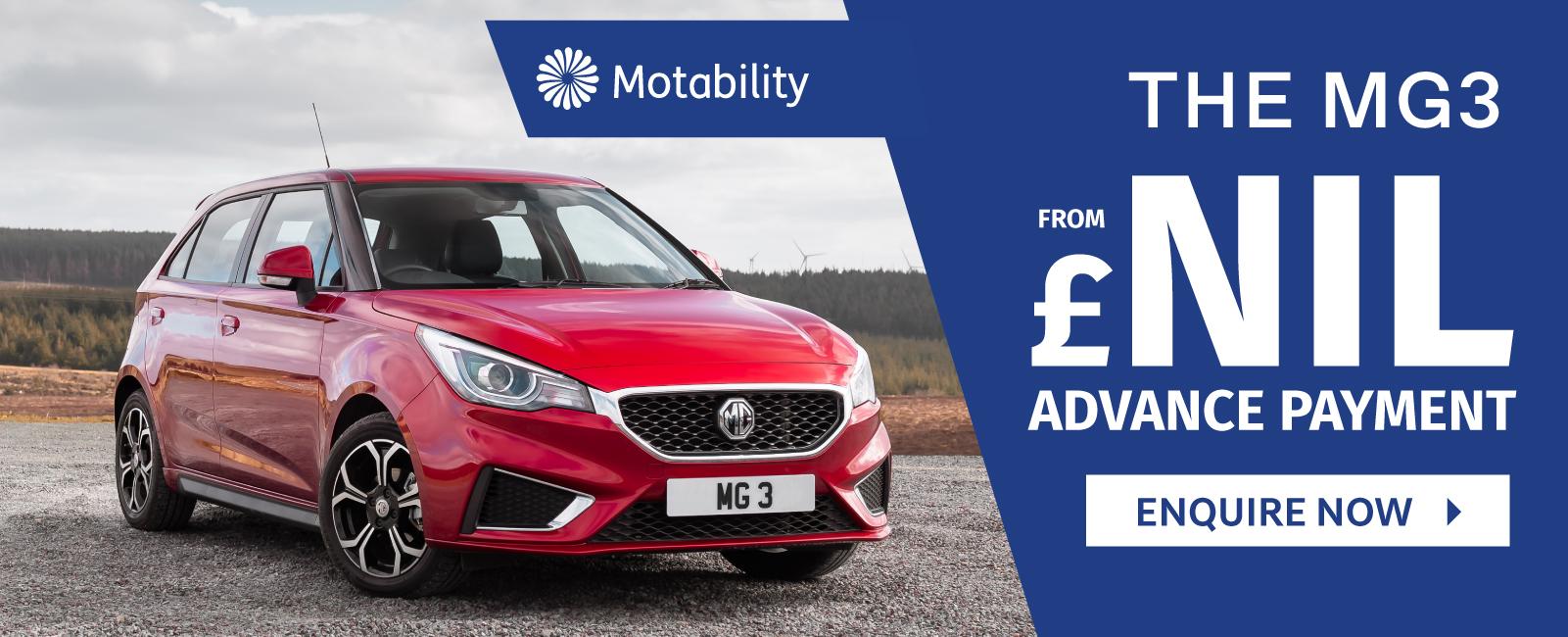 The MG3 on Motability Scheme from £NIL Advance Payment