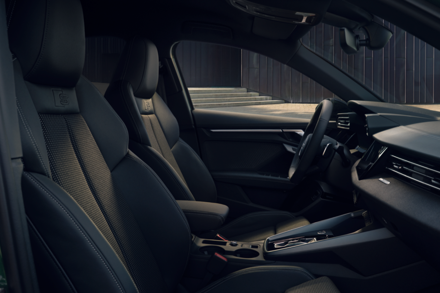 New Audi A3 Sportback interior displayed, with leather seats with S shown