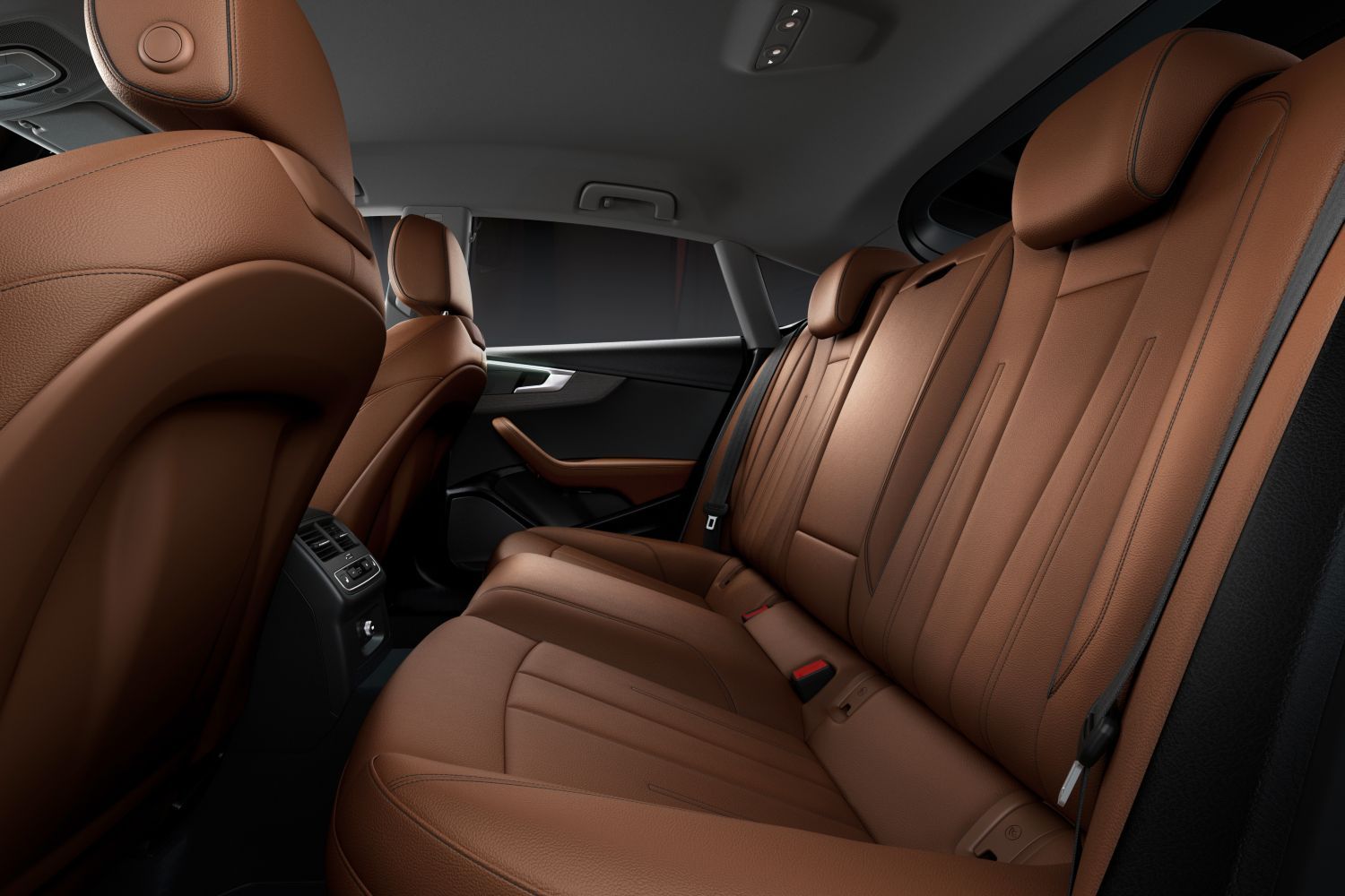 Audi A5 Sportback maroon leather seats displayed.