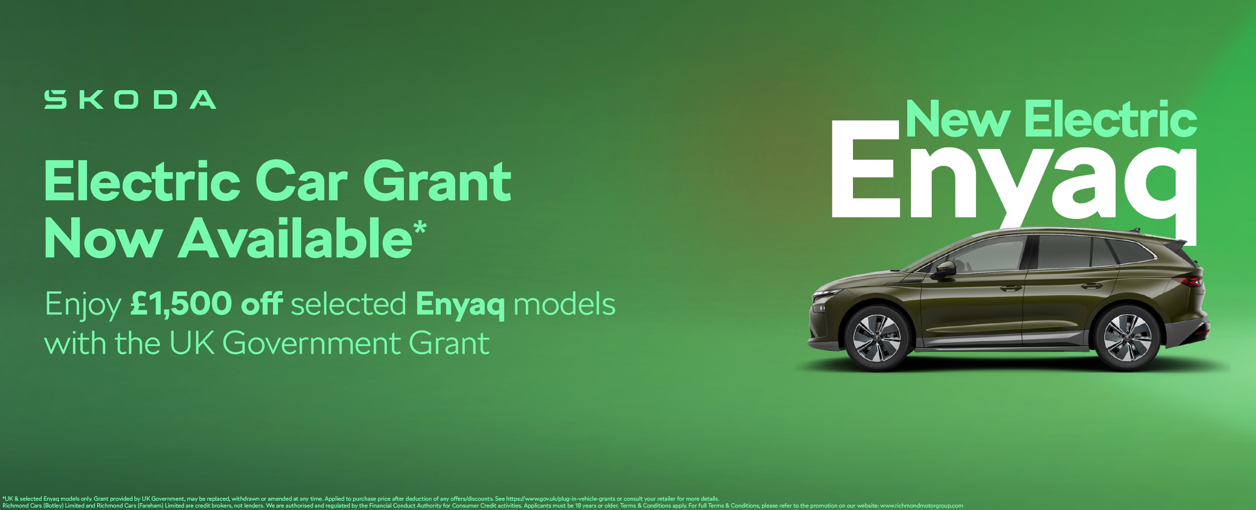 Order now and enjoy £1,500 off selected Enyaq iV models thanks to the Electric Car Grant incentive.