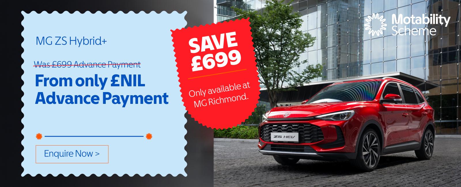 MG ZS Hybrid+ From £NIL Advance Payment, Exclusively at Richmond MG
