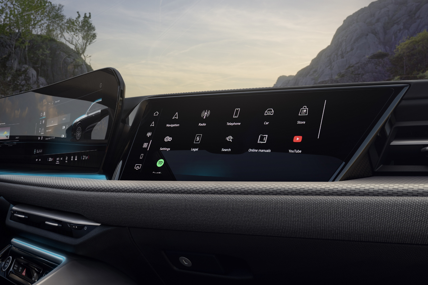 Close up view of the new Audi Q5 SUV e-hybrid's drivers display.