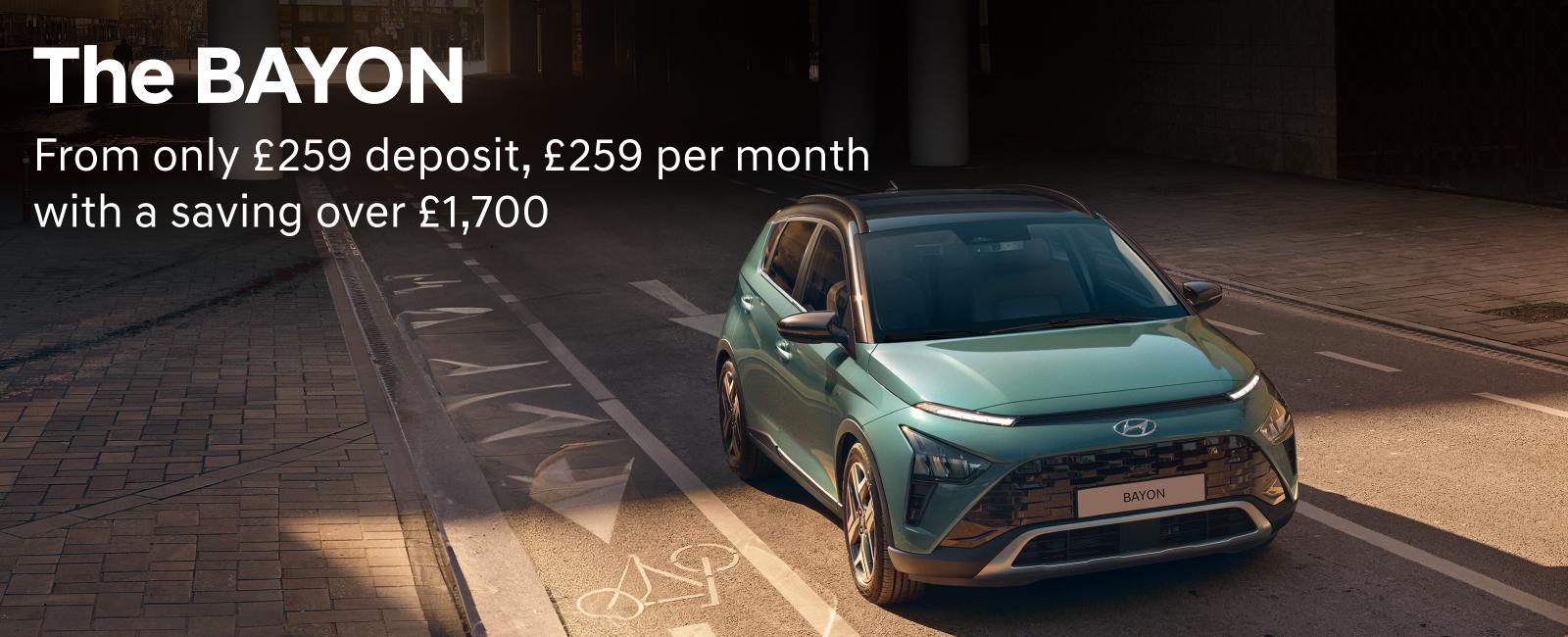 The Hyundai BAYON from only £259 deposit, £259 per month