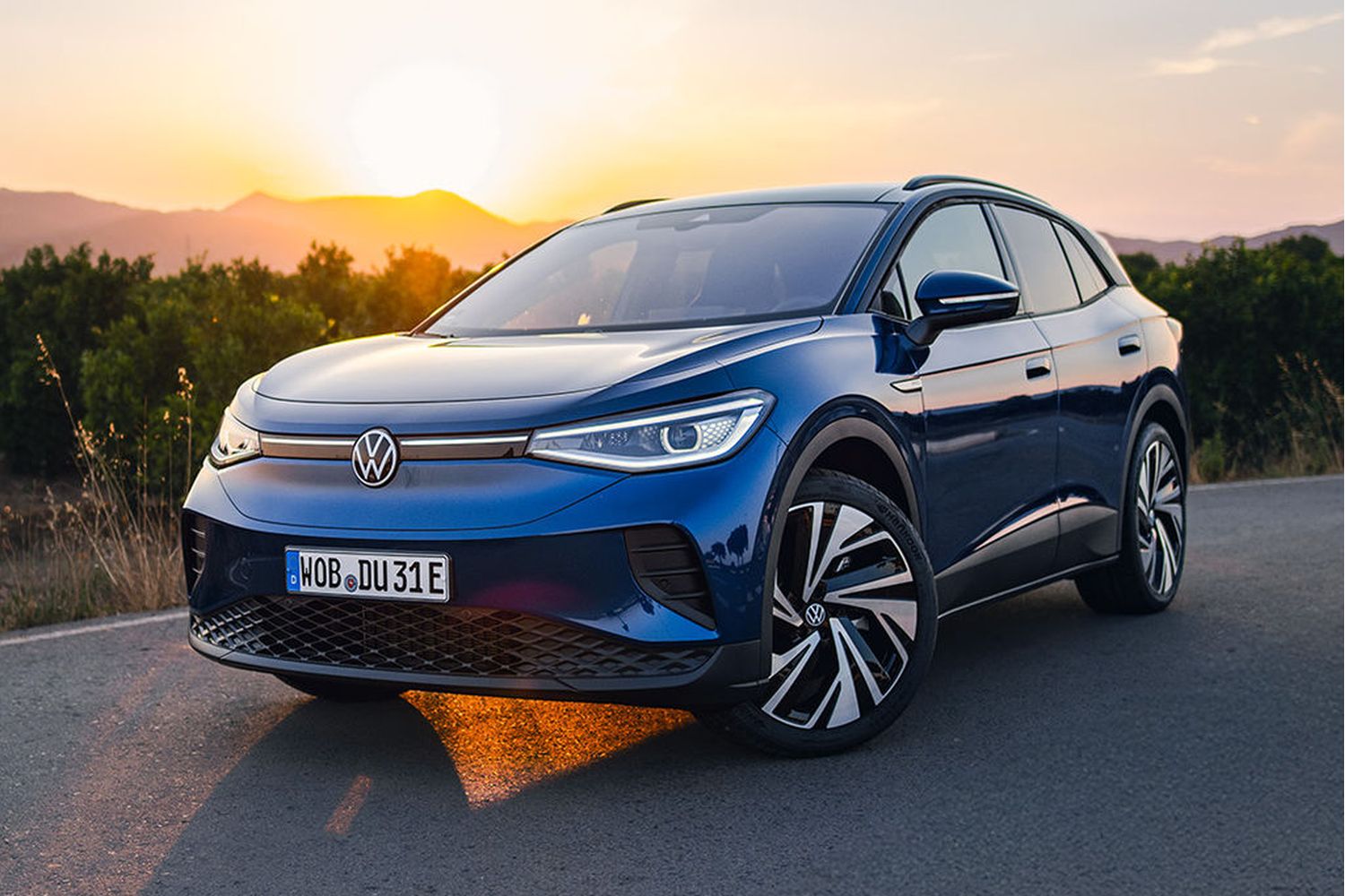 Volkswagen ID.4 parked in the sunset