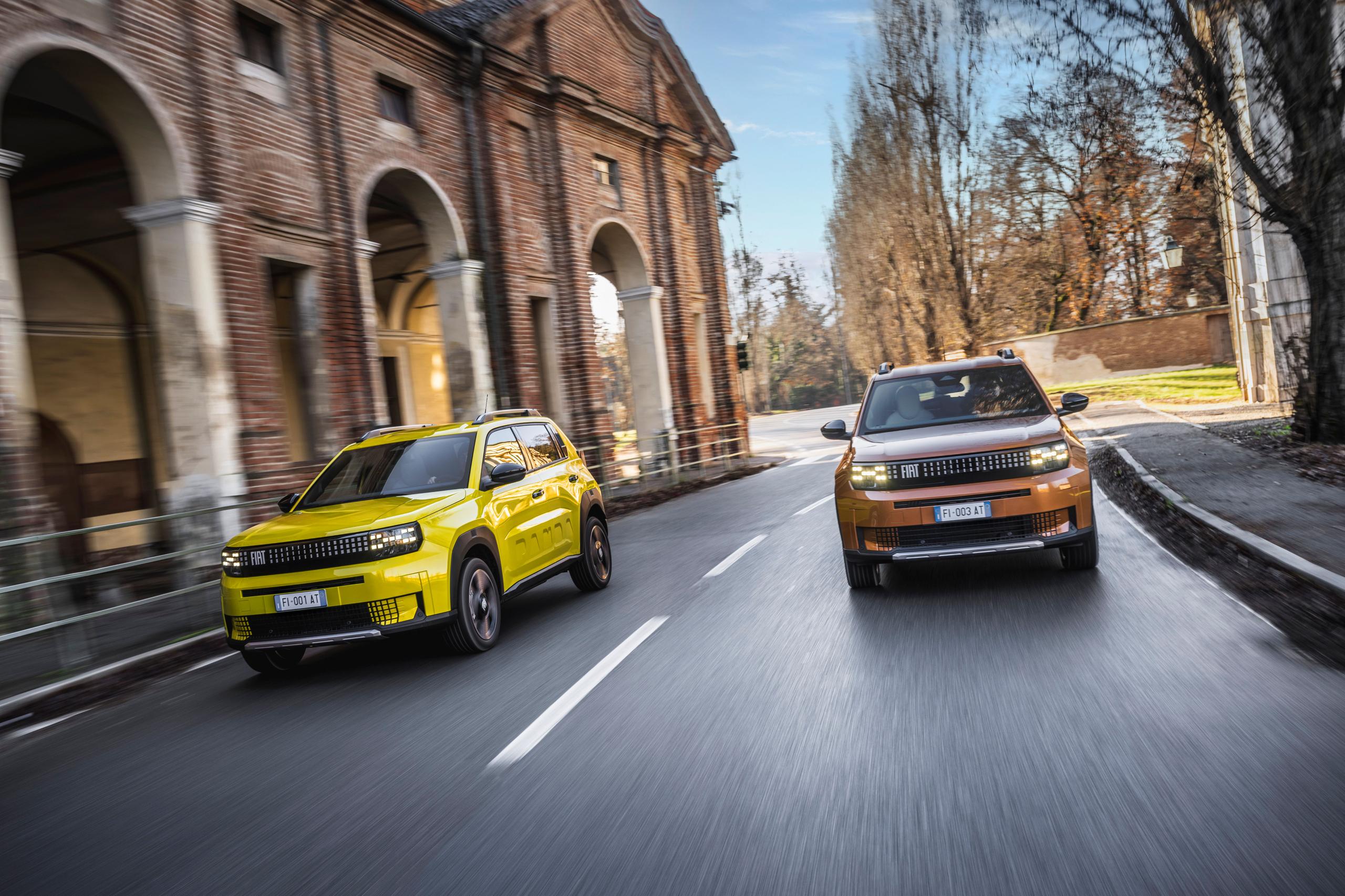 Brown and yellow Fiat Grande Panda side by side 