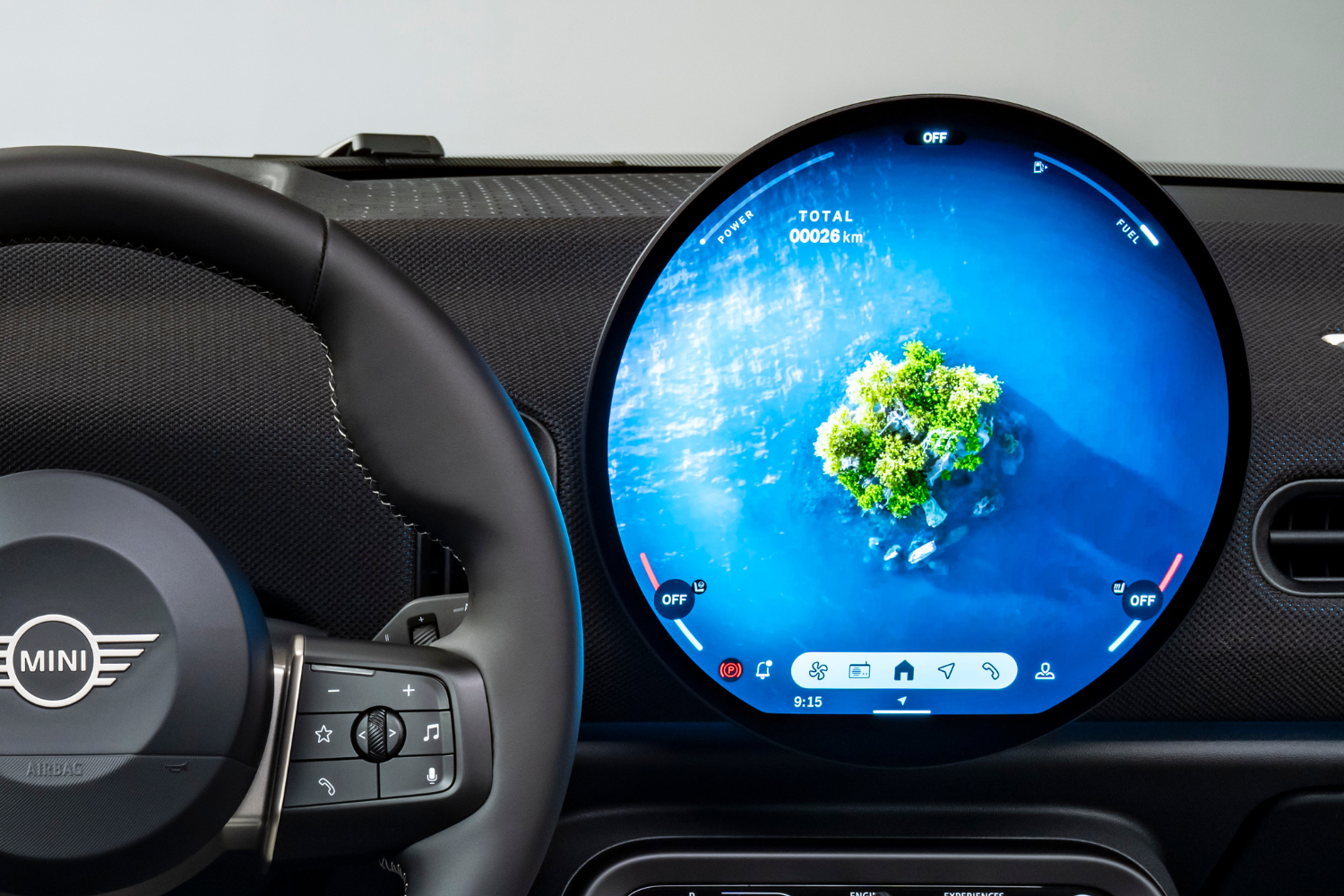 MINI Cooper interior OLED touchscreen.