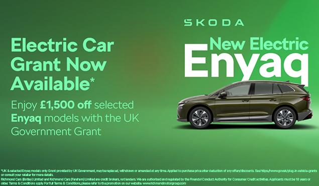 Order now and enjoy £1,500 off selected Enyaq models thanks to the UK Government Grant incentive.