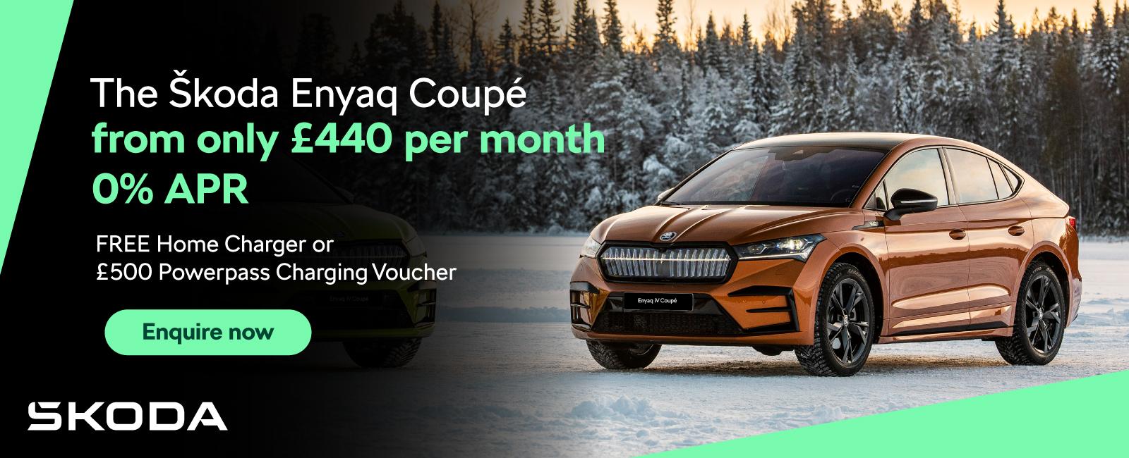 The Skoda Enyaq Coupe from only £440 per month with 0% APR finance