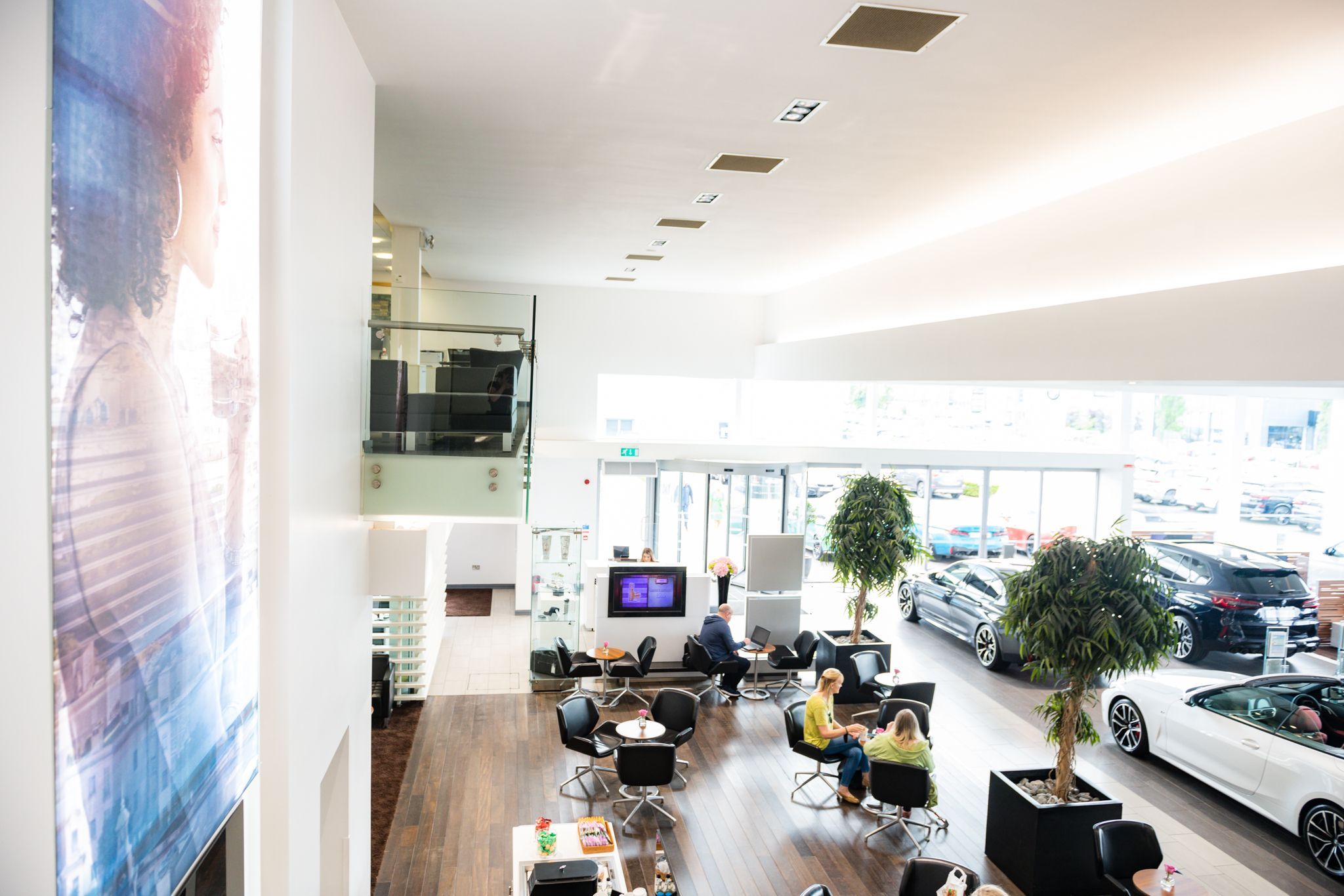 Interior view of the BMW showroom at Bavarian BMW, Belfast