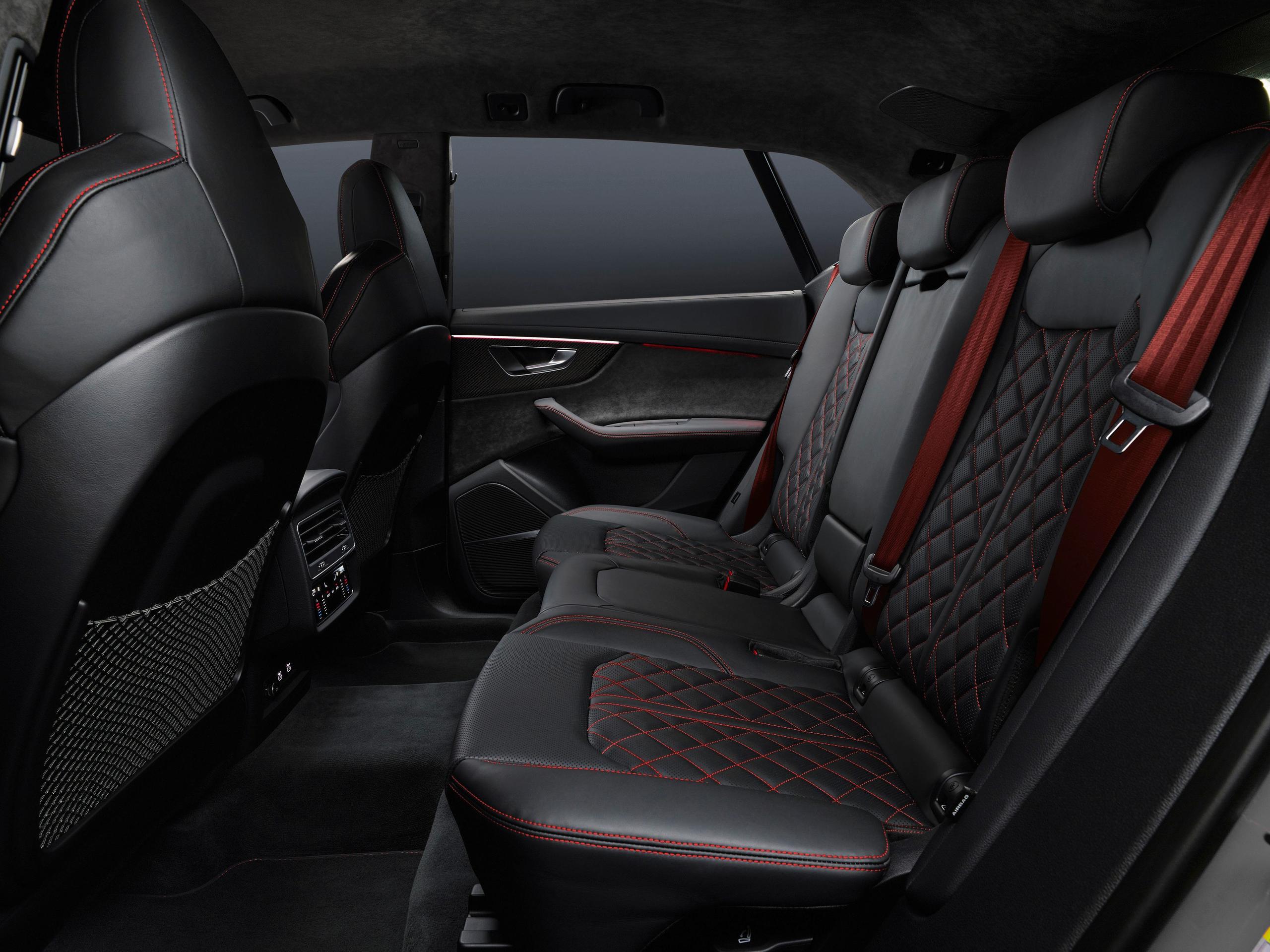 New Audi Q8 red and black leather backseat interior