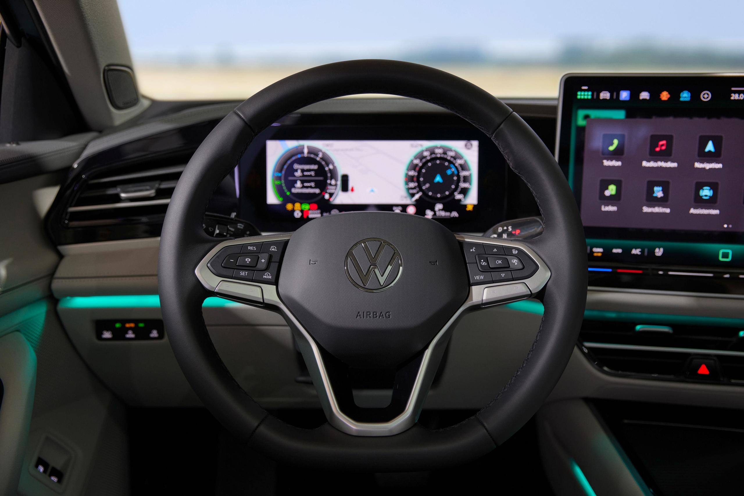 Interior view of the Volkswagen Passat central console and infotainment system