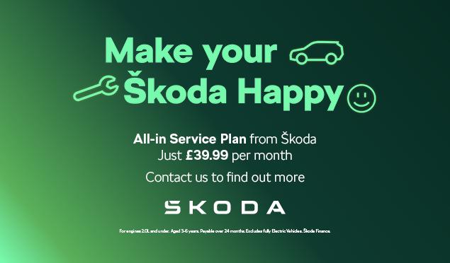 With Škoda All-in, we will take care of you for the next two years by carrying out your next two services and MOT tests whilst providing Warranty cover and Roadside Assistance for the duration too - all for just £39.99 a month