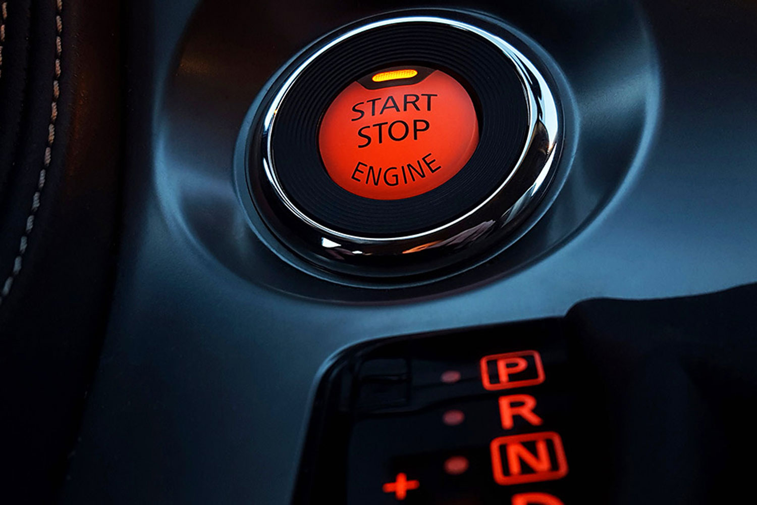 Close-up of Start Stop engine button on the latest Audi vehicle