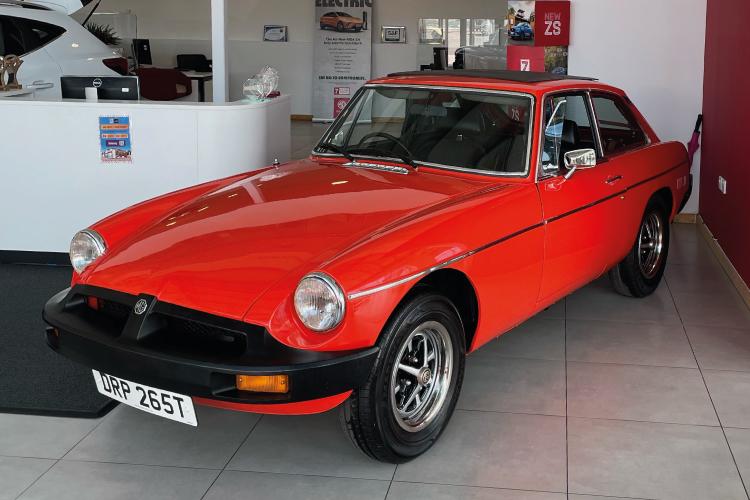 MGB GT displayed in the Richmond MG Portsmouth showroom