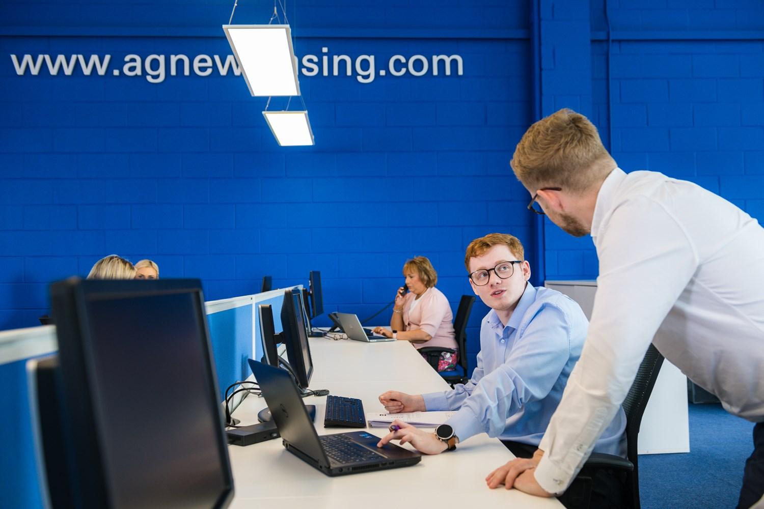 Agnew Leasing team working on whole life enquiries at the vehicle leasing department Belfast