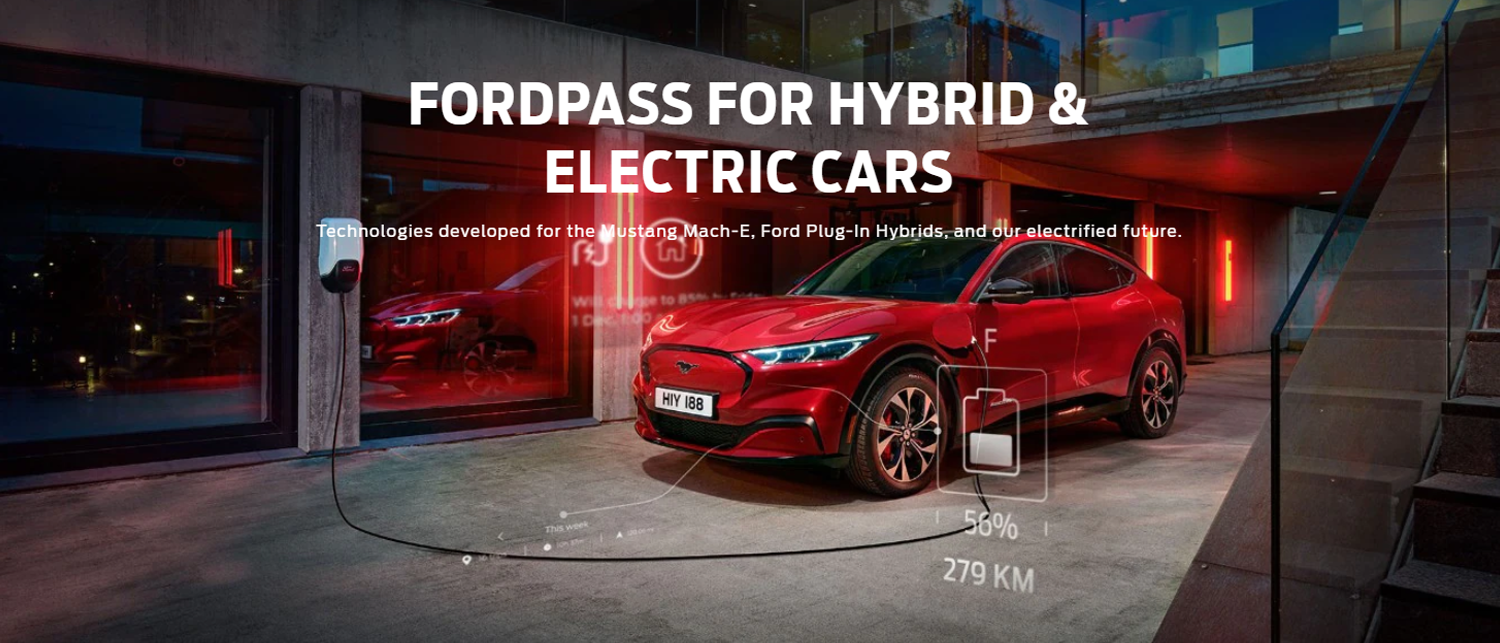 Red Ford car on charge in house