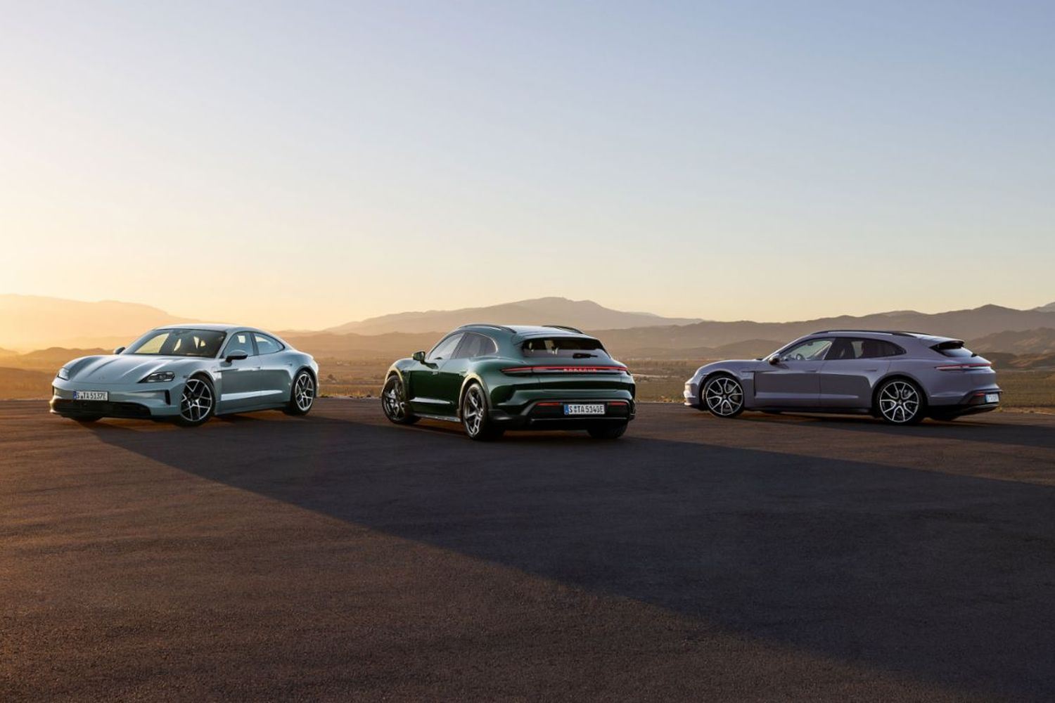 Full range of the Porsche Taycan, including the Taycan, Taycan Cross Turismo and Taycan Sport Turismo