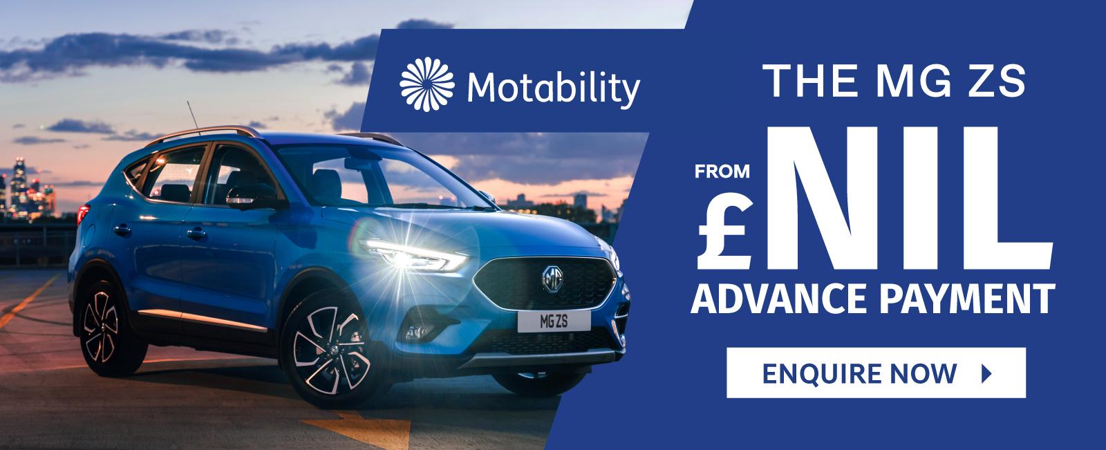 The MG ZS on Motability Scheme from £NIL Advance Payment