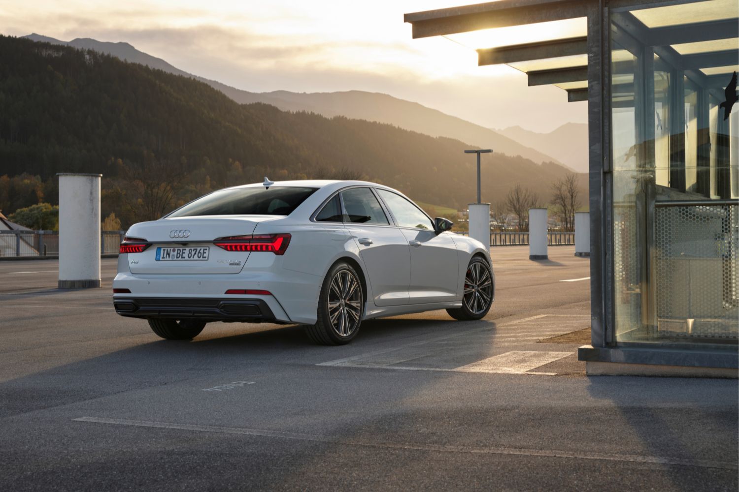 New Audi A6 Saloon TFSI e in white behind image