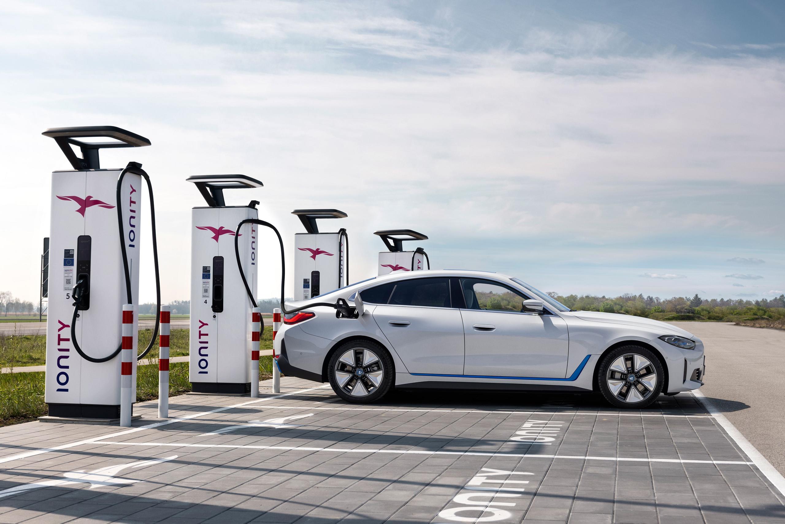 New BMW I4 image of vehicle at charging stations