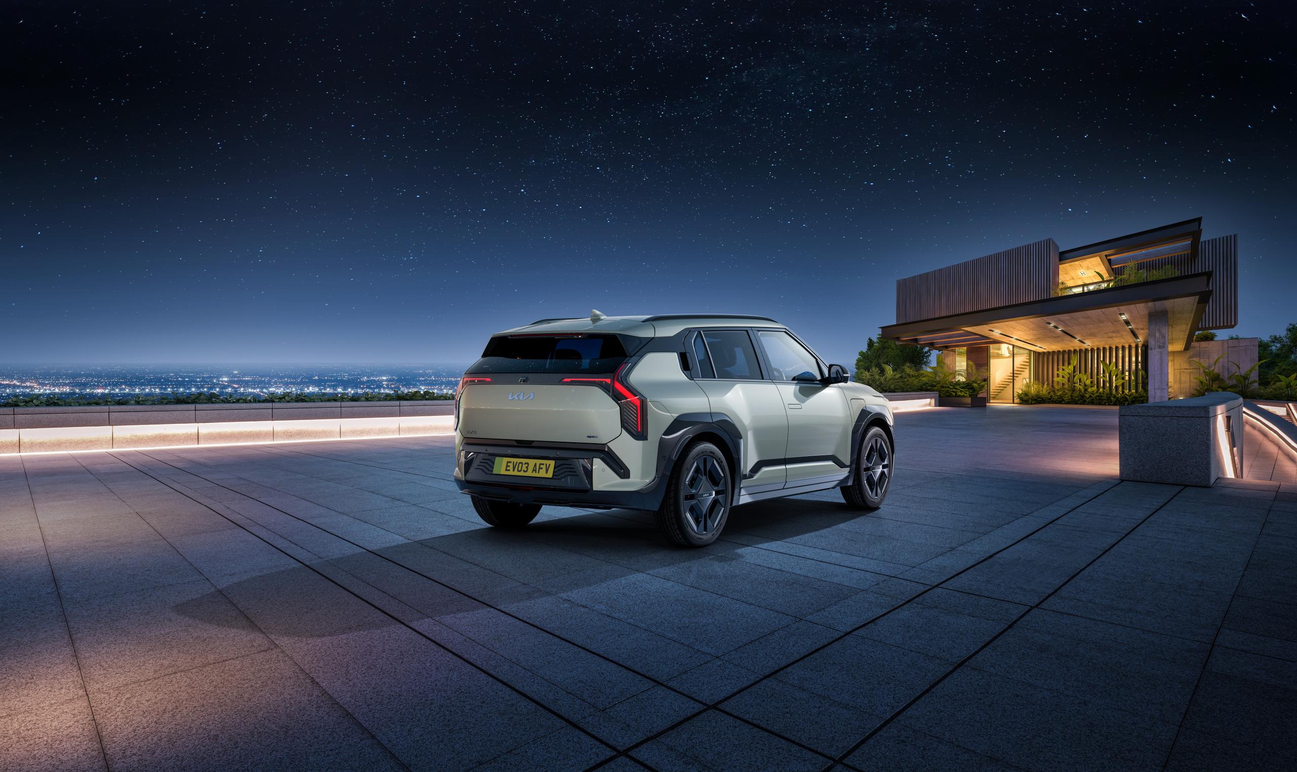 Rear image of the exterior of a Kia EV3