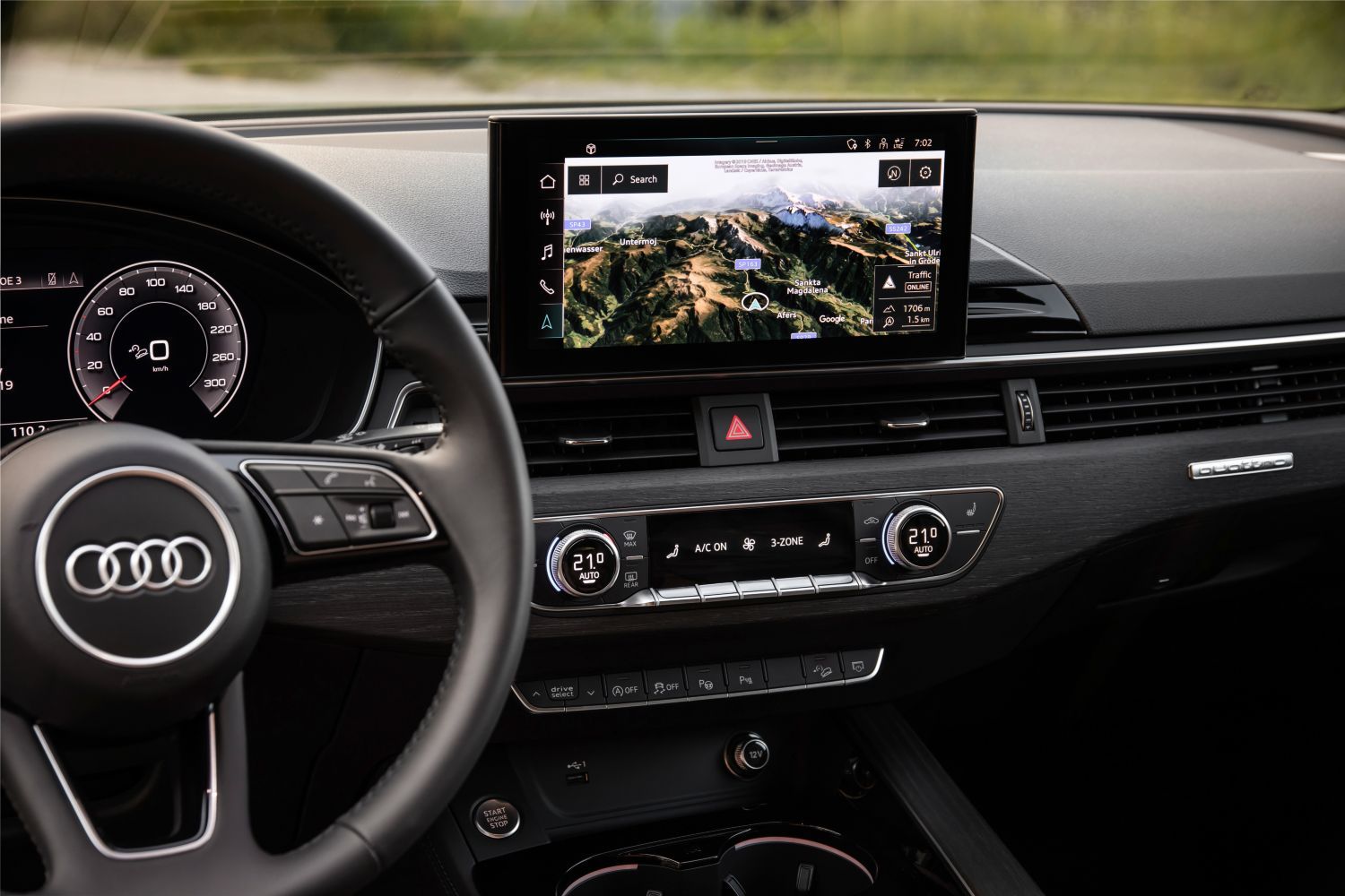 New Audi A4 Avant display of interior infotainment system sat nav system.
