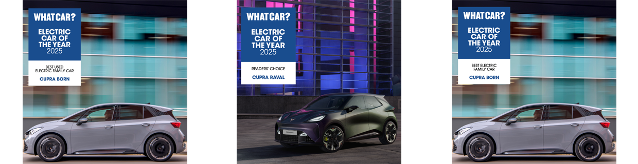 CUPRA Born wins Best Used Electric Family Car. CUPRA Raval wins Reader's Choice. CUPRA Born wins Best Electric Family Car at What Car? Awards