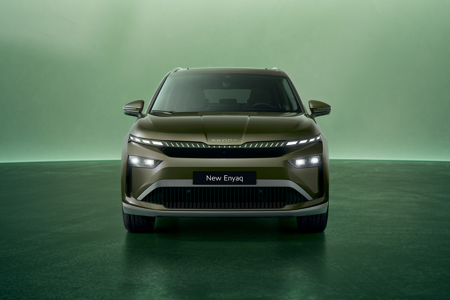 The new Skoda Enyaq, available at Agnew Skoda Belfast and Agnew Skoda Mallusk, front exterior view of car