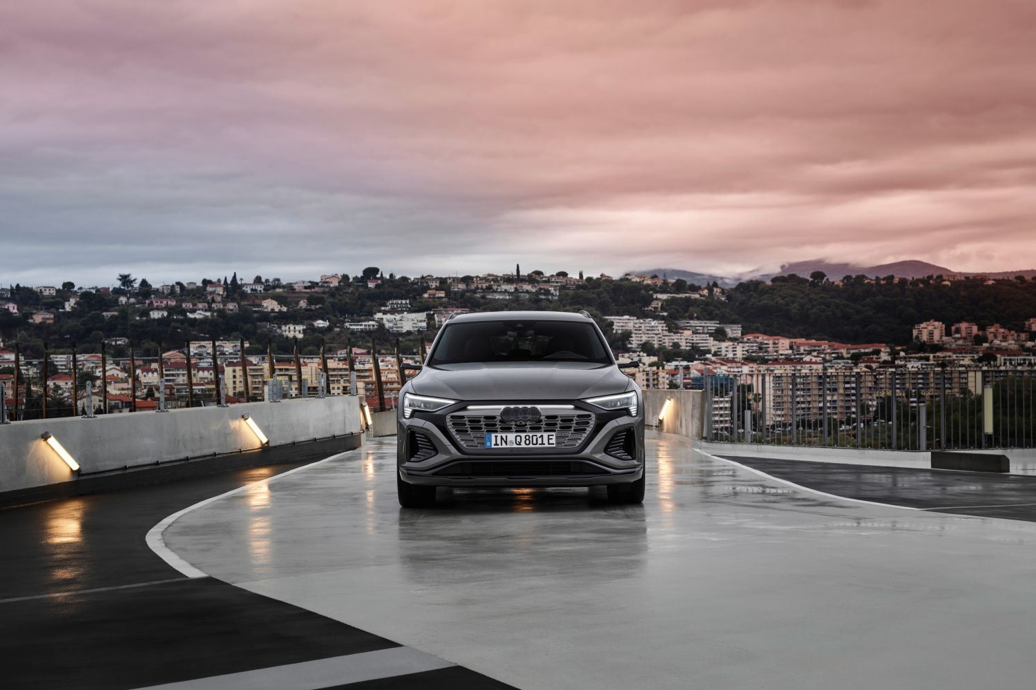 New Audi Q8 Etron image of front view of vehicle parked
