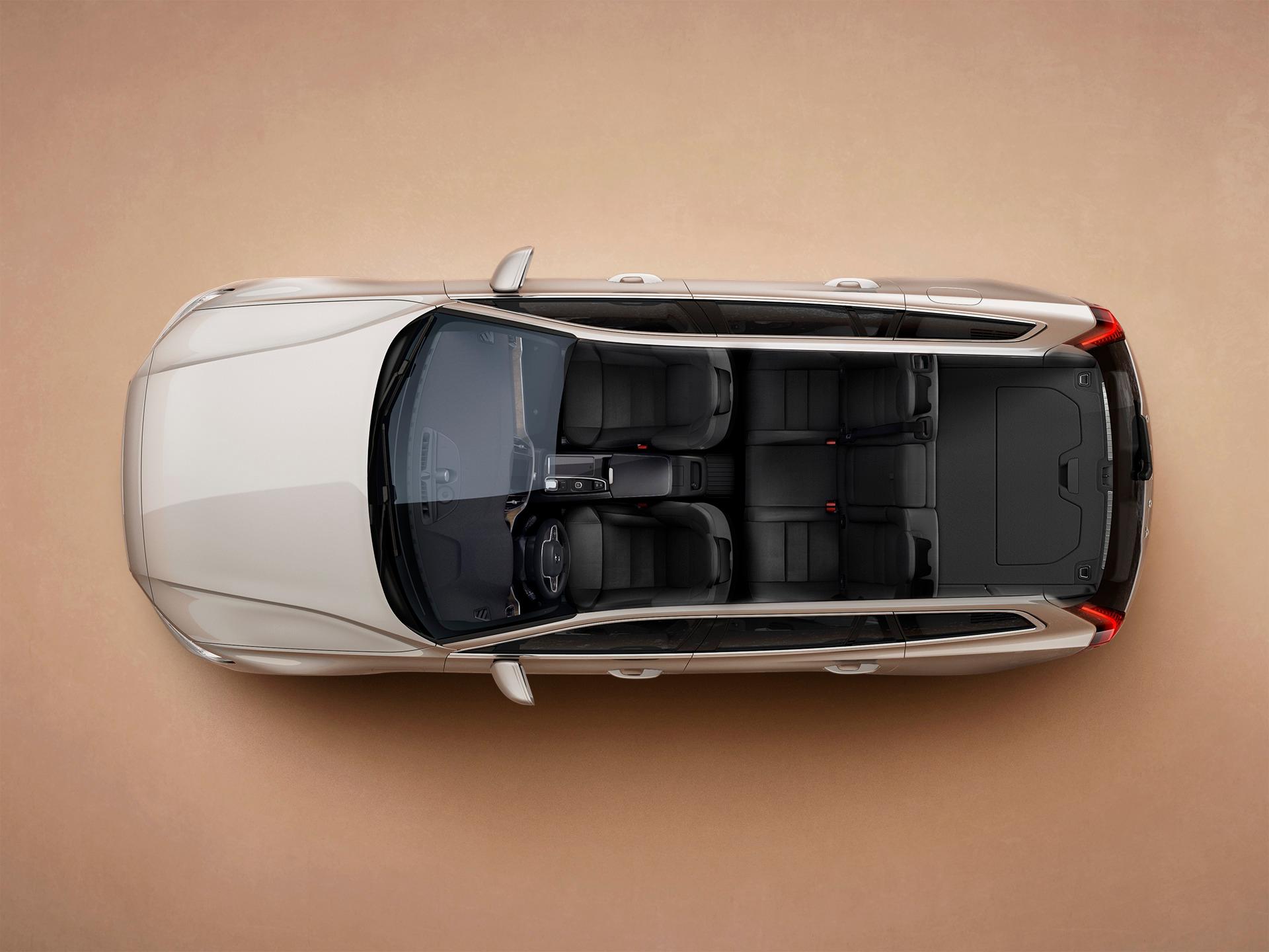 Aerial shot of the Volvo V60 with its roof down.