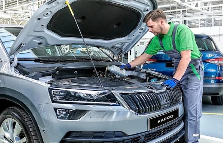 Skoda car being serviced