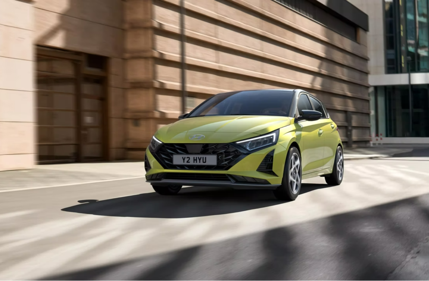 Yellow Hyundai i20 Front Side View