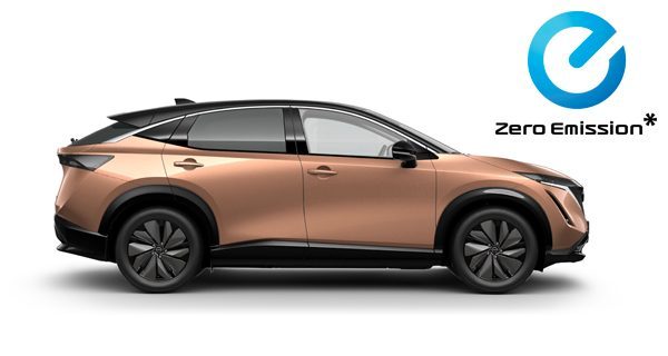 Zero emissions icon representing the 100% electric Nissan ARIYA crossover