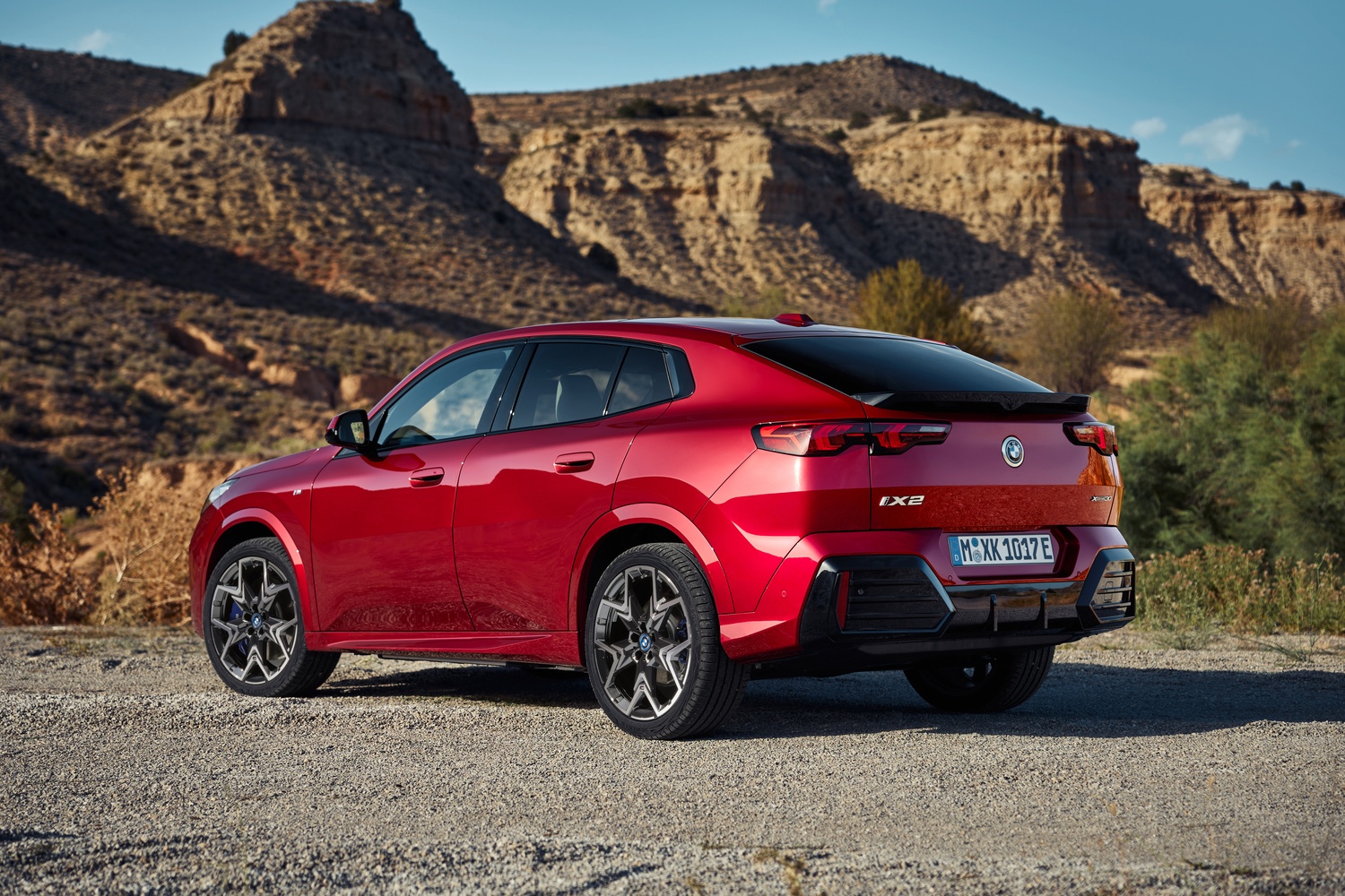 Side rear view of the BMW iX2.