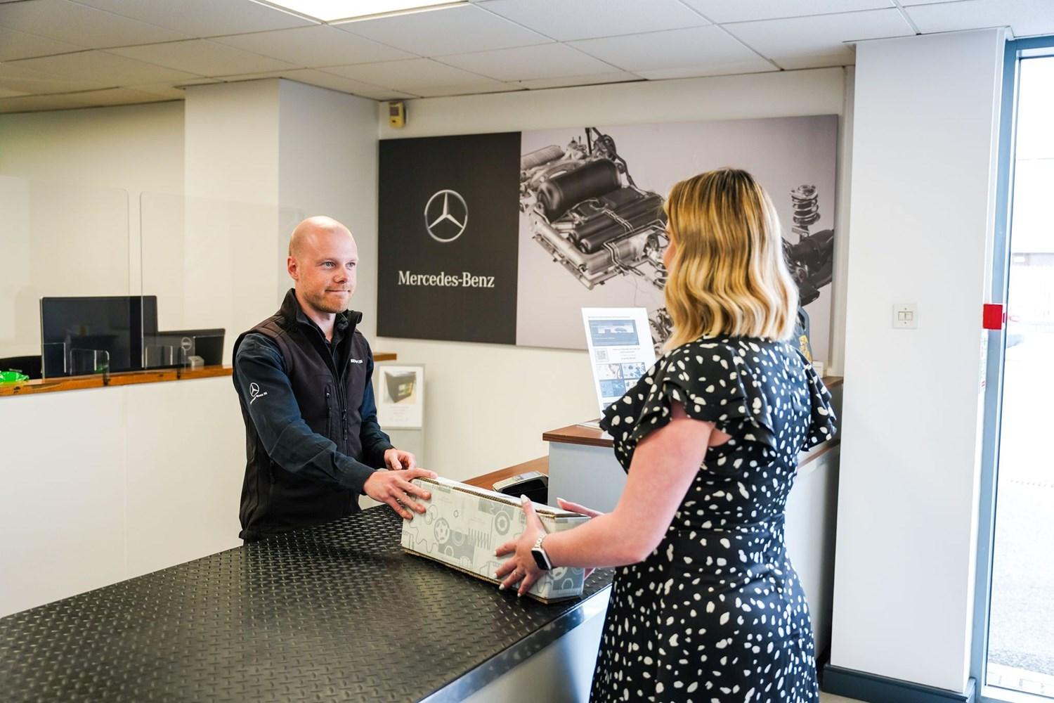 Mercedes-Benz Parts Specialist sells Mercedes-Benz Genuine Part to customer at Mercedes-Benz of Belfast