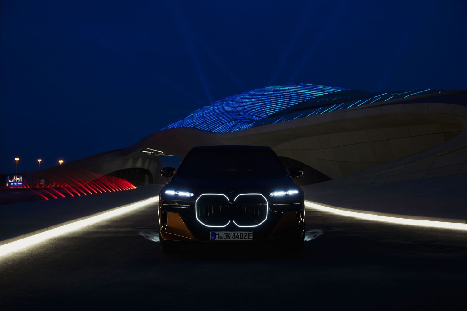 New BMW I7 view of night time lighting while driving