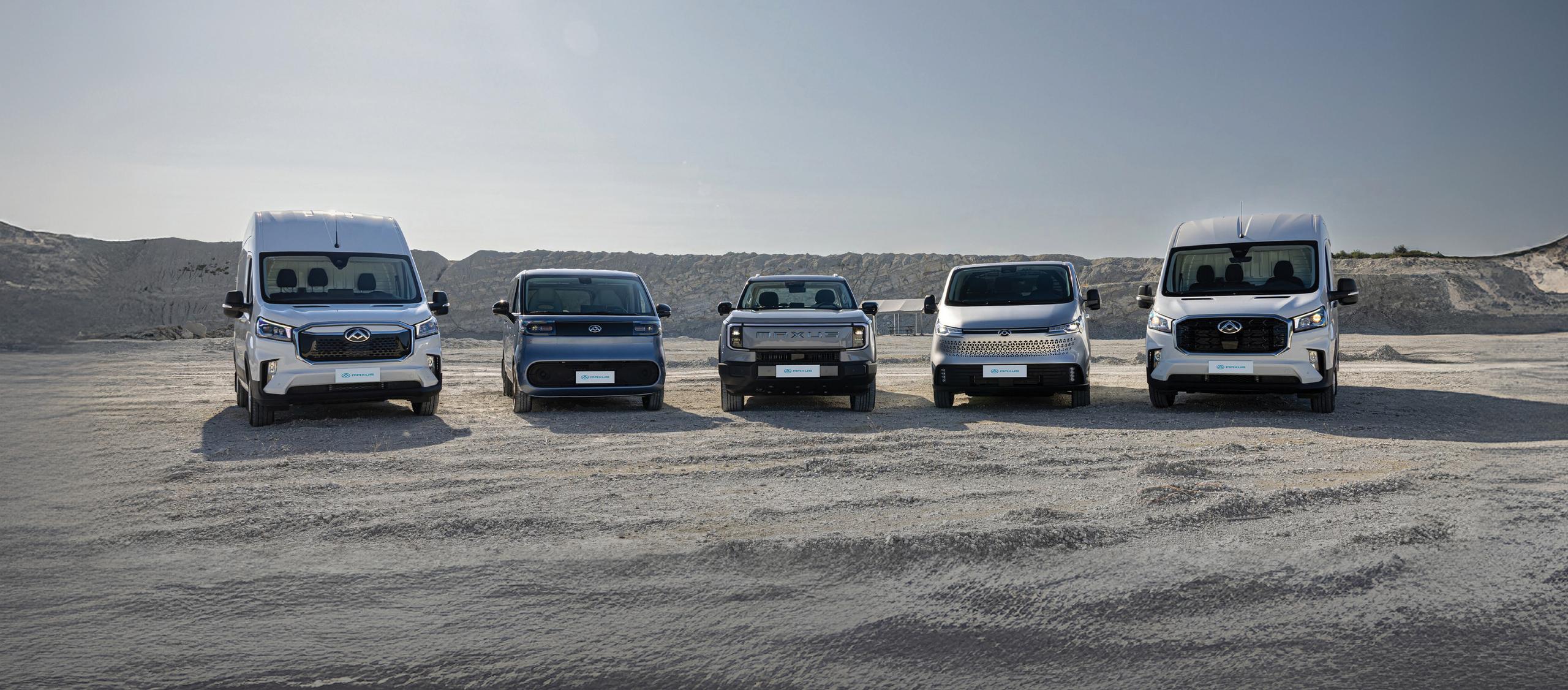 MAXUS van range vans parked side by side in a quarry