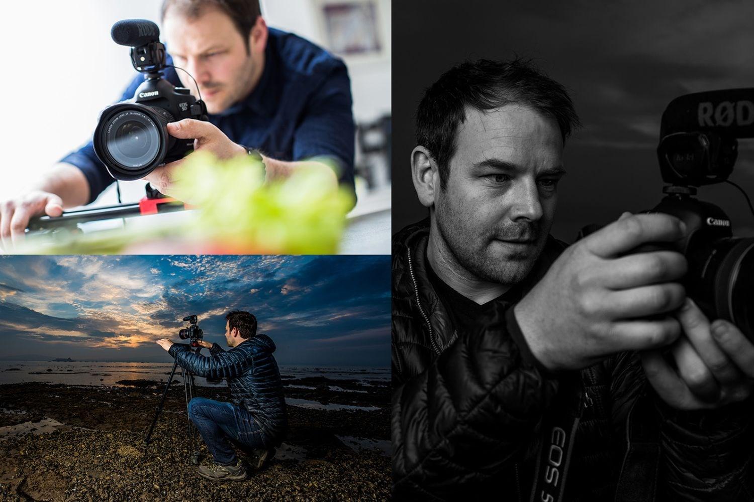 A collage of still images featuring Ben Price taking videos in different circumstances