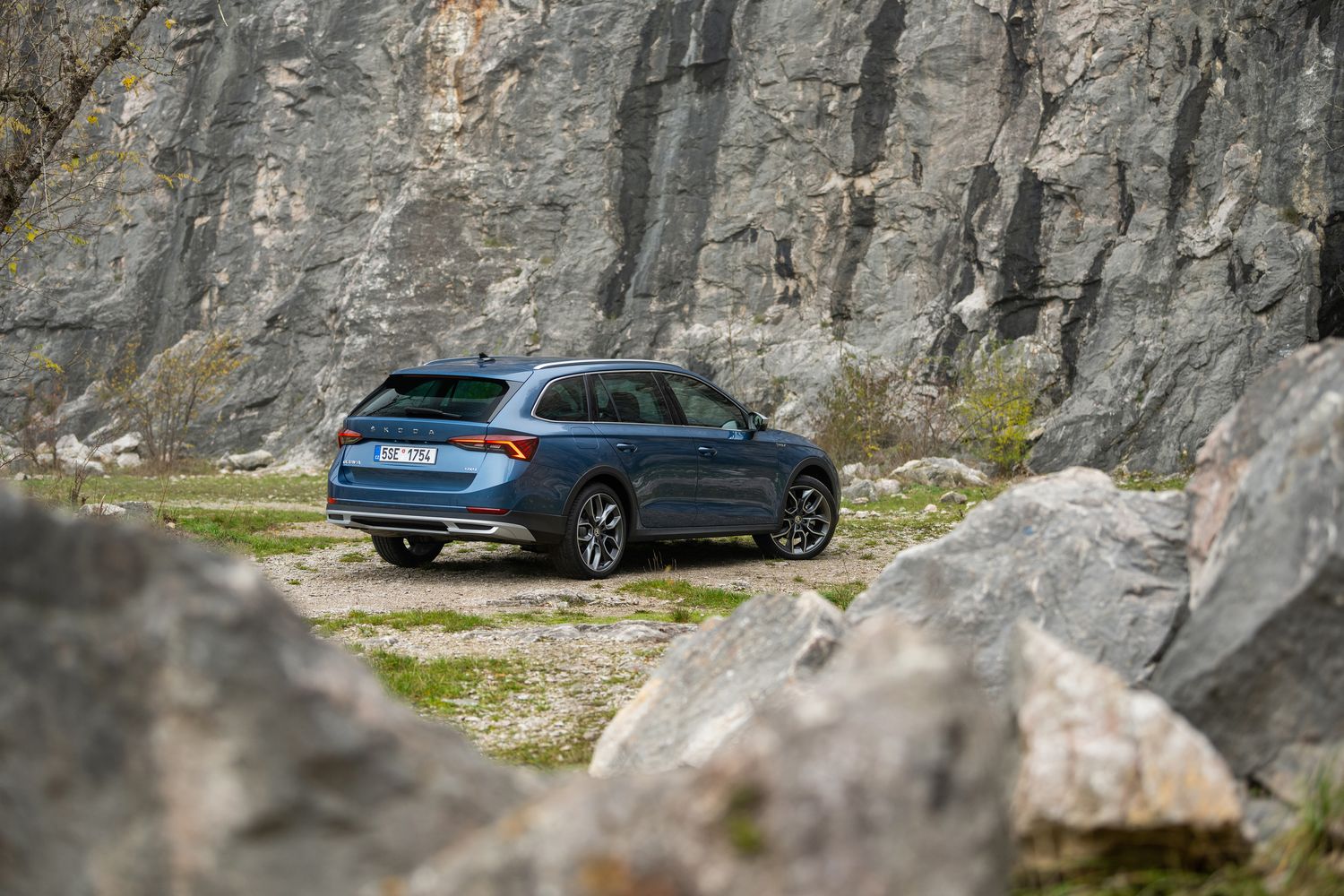 The new Skoda Octavia Scout, available at Agnew Skoda Belfast and Mallusk. Parked by rocky cliffedge.