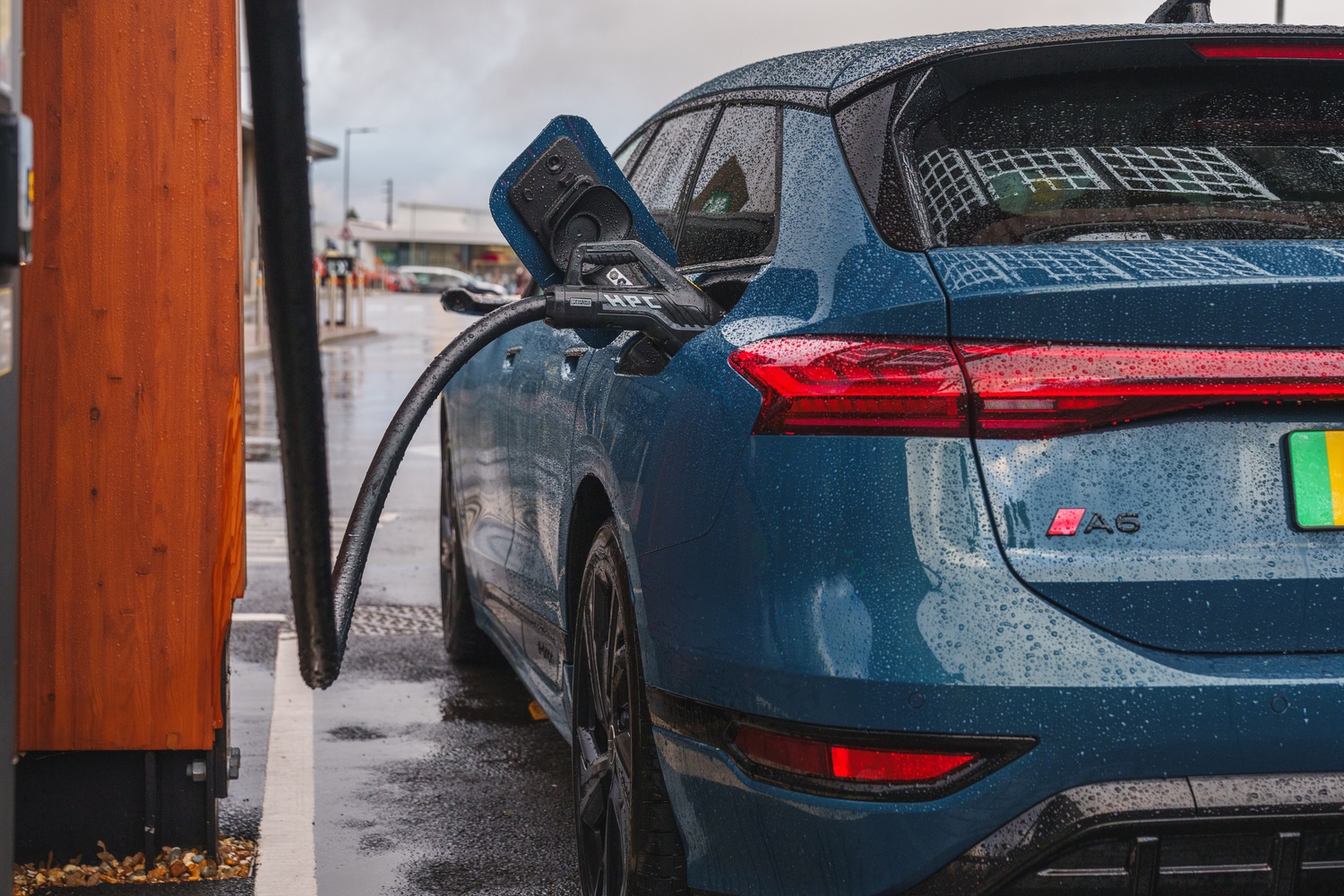 Close up of the new Audi A6 charging at a local charging.