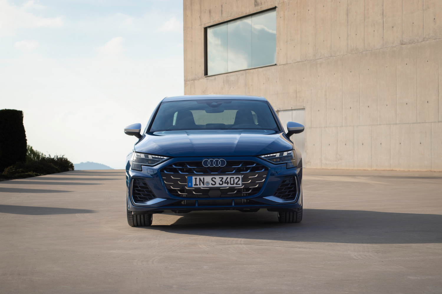 Front view of the newly updated 2024 Audi S3 Saloon in blue.