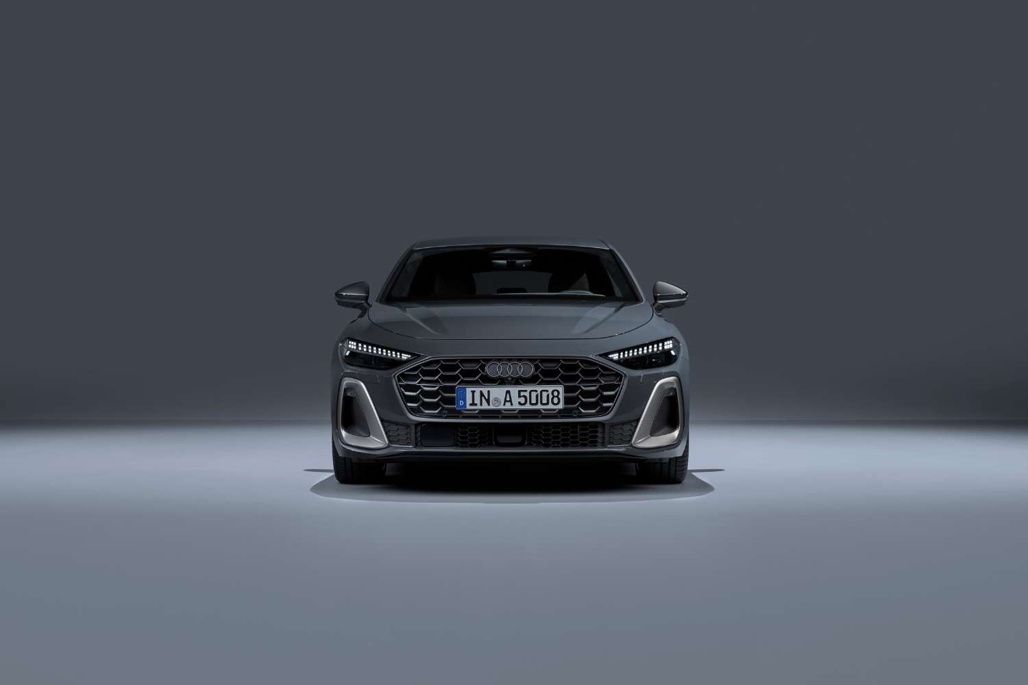 Front view of a grey Audi A5 Saloon.