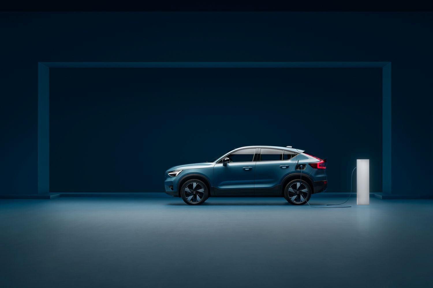 The latest Volvo C40 Recharge charges indoors on an electric charging station