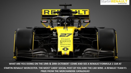 See a Renault Formula 1 Car at Startin Renault on the 19th and 20th October