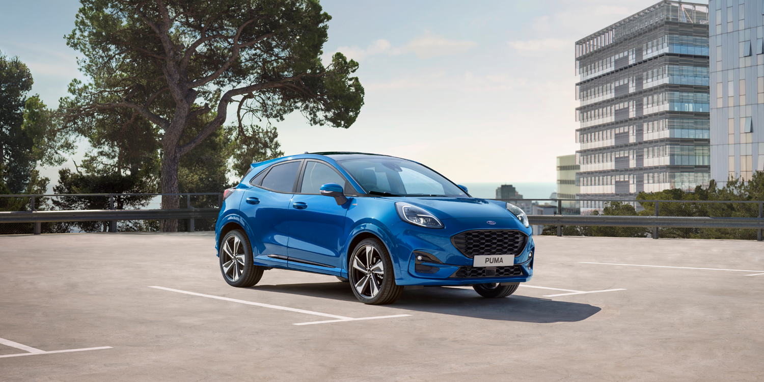 Blue Ford Puma parked 