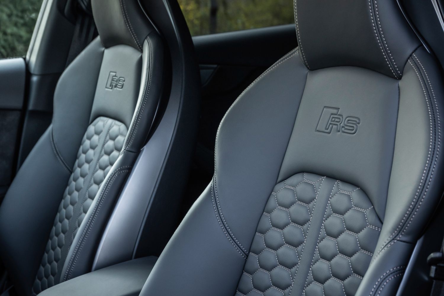 New Audi RS5 Sportback with black leather RS badge front seats