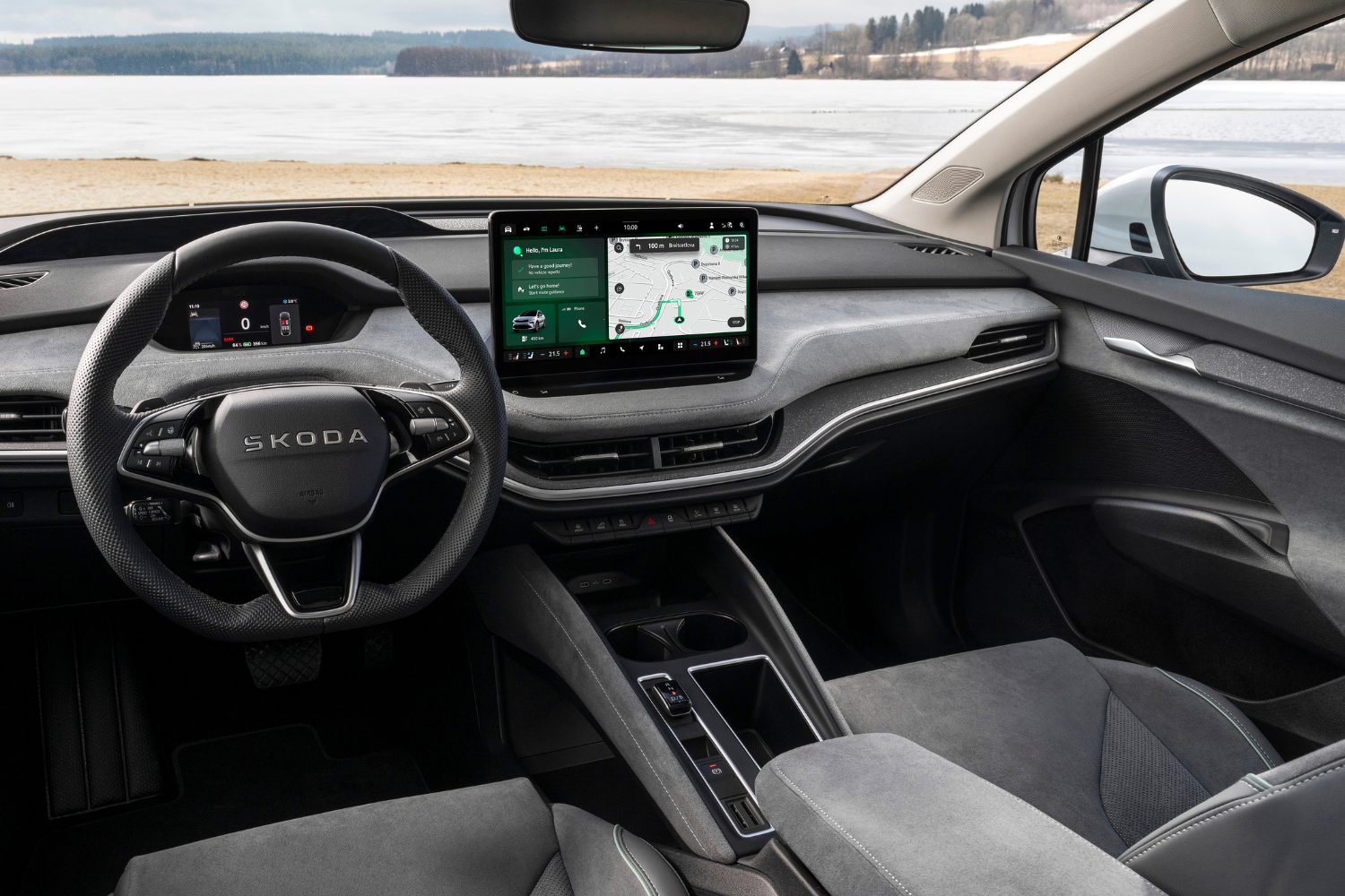 The new Skoda Enyaq, available at Agnew Skoda Belfast and Agnew Skoda Mallusk, front passenger view