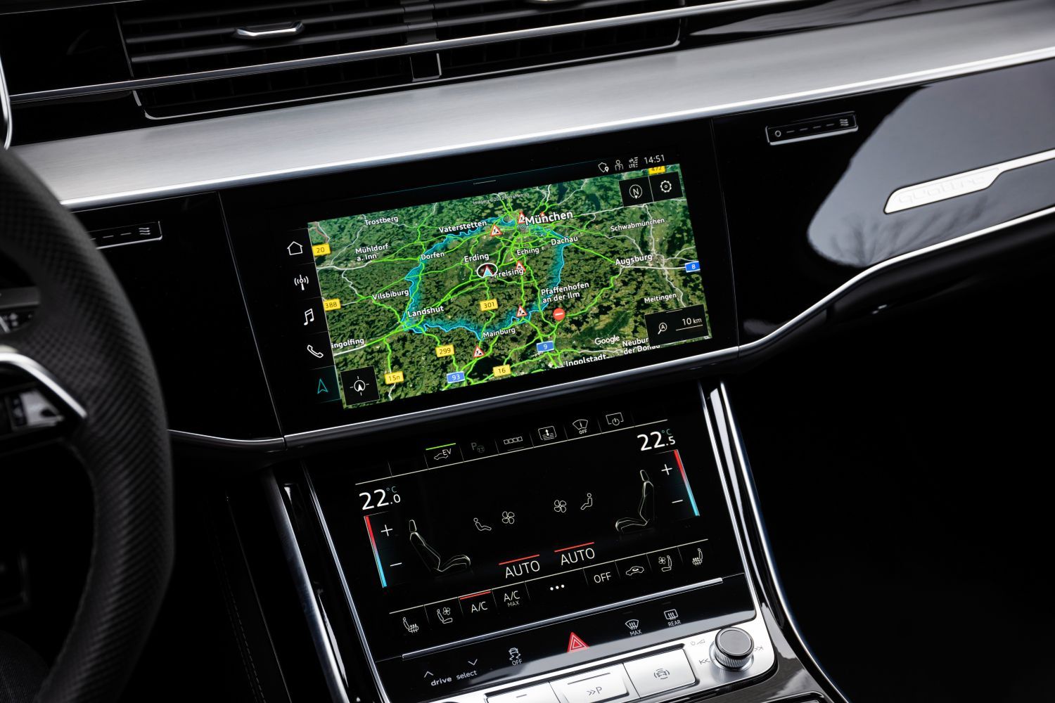 New Audi A8 L TFSI e image of infotainment system sat nav